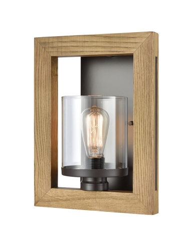 METI Timber Wall Light Warm Chestnut Wood Frame Clear Glass - METI03W