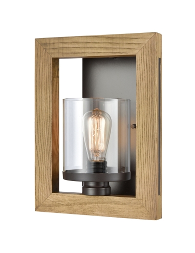 METI03W - METI Warm Chestnut Wood Frame Clear Glass Shade Interior Wall Light