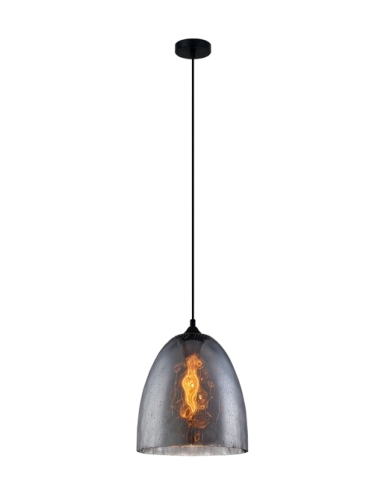 PENDANT ES 72W Smoke BLK Glass Ellipse with raindrop effect OD250mm x H265mm 3m cable WTY 1YR