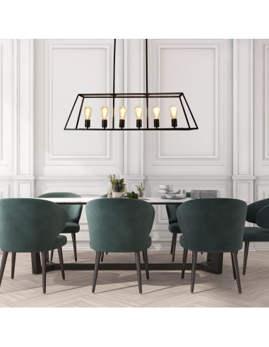 Southport Metal Urban Retro Pendant Light, 6 Light, Black