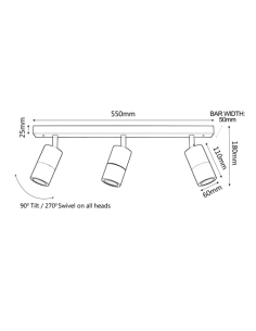 Poseidon 3 Light 240V GU10 Ceiling Spotlight Bar Light PG3BARWH 2