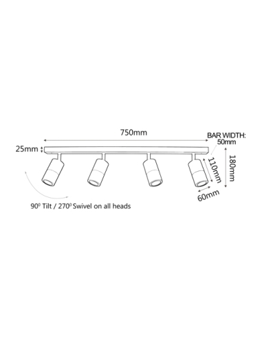 PG4BART - GU10 Exterior Adjustable Head Bar PG4BART