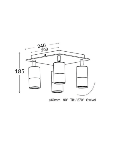 PG4SQBL - GU10 Exterior Adjustable Head Bar PG4SQBL