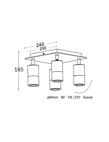 PG4SQBL - GU10 Exterior Adjustable Head Bar PG4SQBL