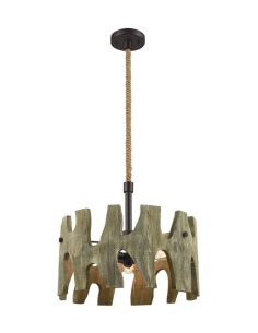 PENDANT ES 3 x 60W LGE RND Weathered Grey Wood OD510mm x HOPI01