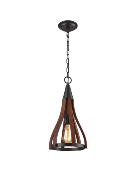 KHALEESI1 - KHALEESI Medieval Style Rustic Oak Dark Red Wood Small Bell Shape Pendant Light