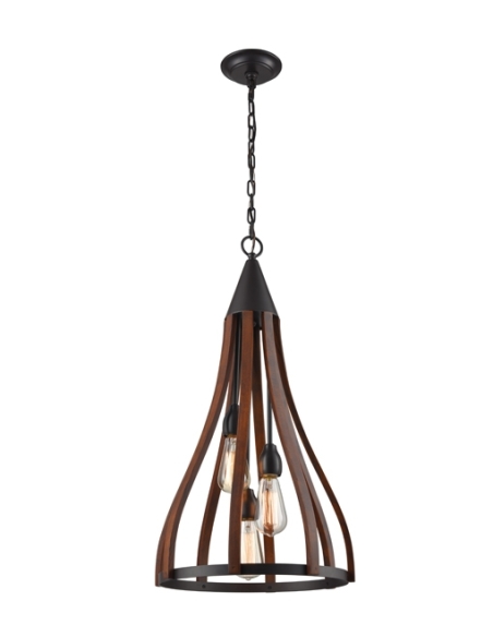 KHALEESI2 - KHALEESI Medieval Style Rustic Oak Dark Red Wood Medium Bell Pendant Light