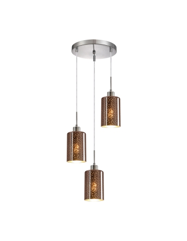 Pendant ES x 3 72W Rose Gold Glass With dotted effect oblong OD330mm x H200mm RND base 3m cable WTY 1YR