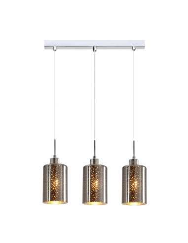PENDANT ES x 3 72W Chrome Glass with Dotted Effect Oblong OD600mm x H325mm Rect Base 3m cable WTY 1YR