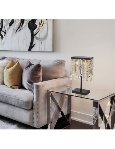 Telbix Cerone Black Crystal Luxury Table Lamp - CERONE TL-BKCHM
