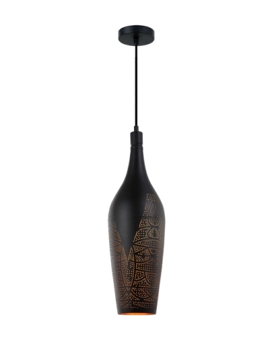 PENDANT ES 72W BLK Bottle with Gold Interior OD160mm x H510mm 3m cable WTY 1YR