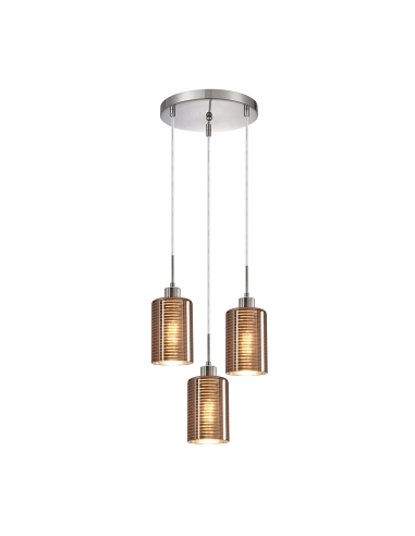 ESPEJO2X3R - ESPEJO2 Interior Iron & Rose Gold Oblong Glass with Line Effect Pendant Lights