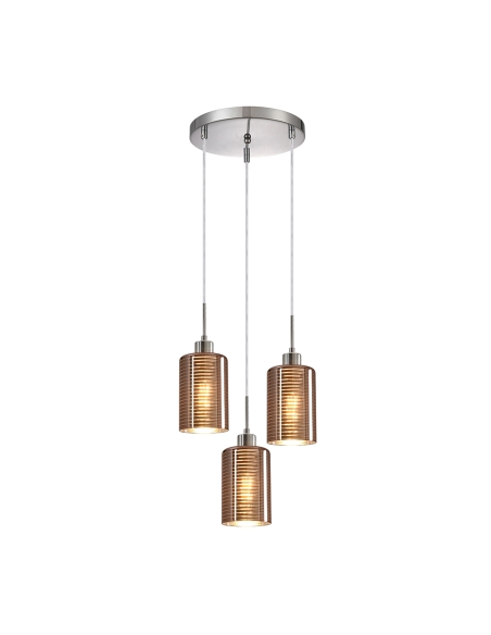 ESPEJO2X3R - ESPEJO2 Interior Iron & Rose Gold Oblong Glass with Line Effect Pendant Lights