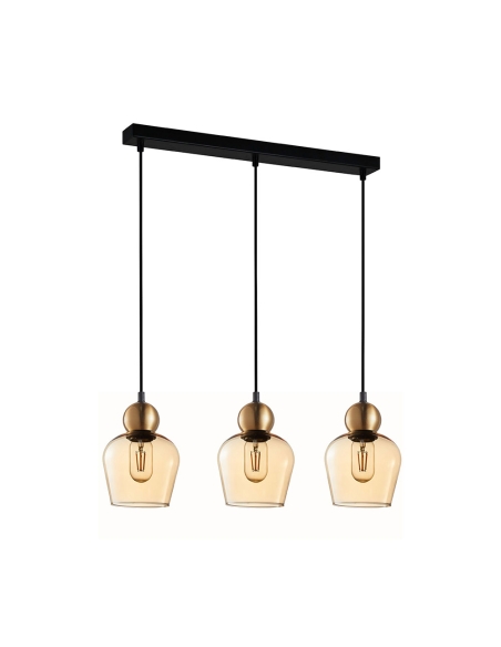 CHAMPAN1X3S - CHAMPAN Interior Bronze Amber / Mirror Finish Smokey Black Glass Ellipse Multiple Bar Base Pendant Lights