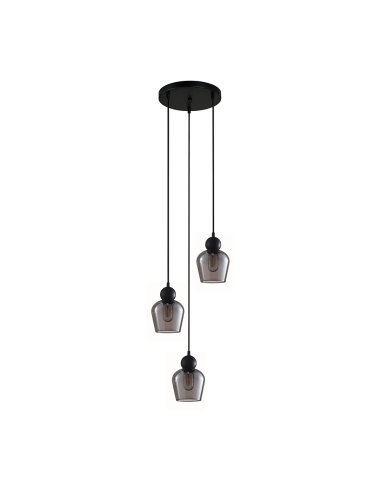 Interior Bronze Amber / Mirror Finish Smokey Black Glass Ellipse Multiple Round Base Pendant Lights