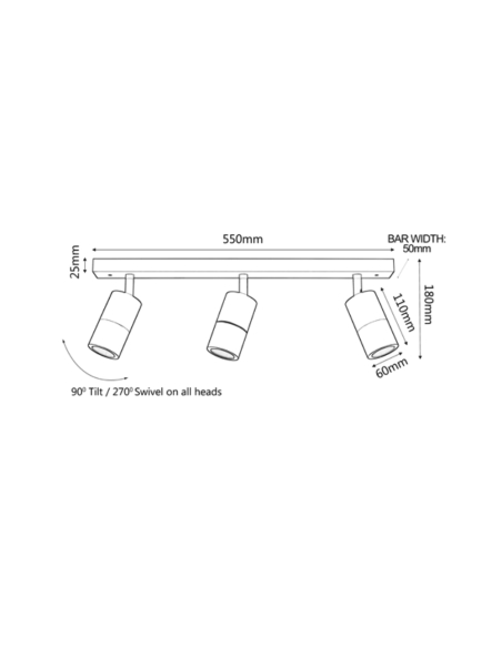 PG3BARBL - GU10 Exterior Adjustable Head Bar PG3BARBL