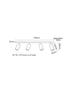 Poseidon 4 Light 240V GU10 Ceiling Spotlight Bar Light PG4BARBL 2