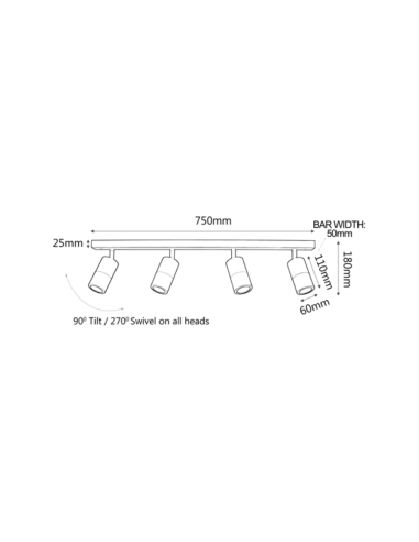 PG4BARBL - GU10 Exterior Adjustable Head Bar PG4BARBL