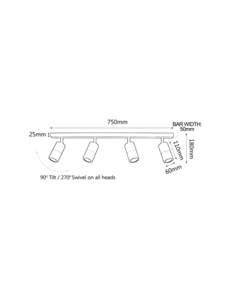 PG4BARBL - GU10 Exterior Adjustable Head Bar PG4BARBL