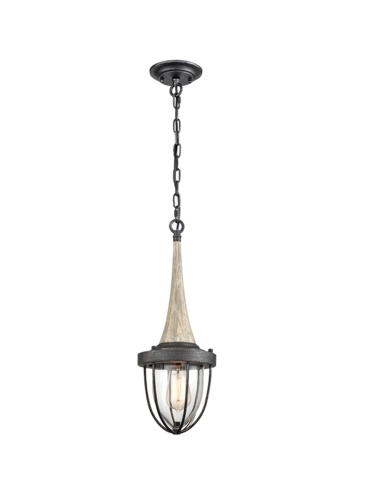 PENDANT ES X 1 Weathered Charcoal Hardware with washed wood and clear glass OD180mm x H517mm 3m cable WTY 1YR