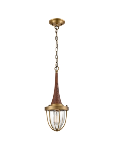 PENDANT ES X 1 Satin Brass Hardware with dark wood and clear glass OD180mm x H517mm 3m cable WTY 1YR
