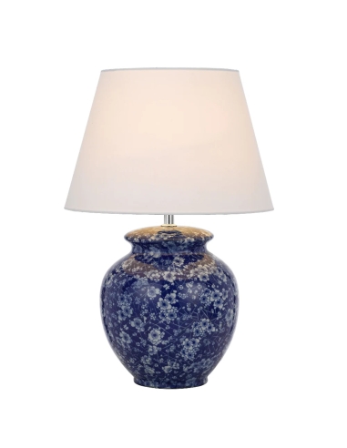YULAN Ceramic Table Lamp Blue Glass / White Fabric - YULAN TL-BLWH