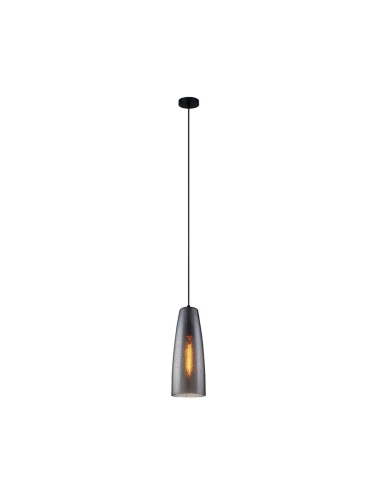 PENDANT ES 72W Smoke BLK Glass Flat Top Ellipse with rain drop effect  OD135mm x H350mm 3m cable  WTY 1YR
