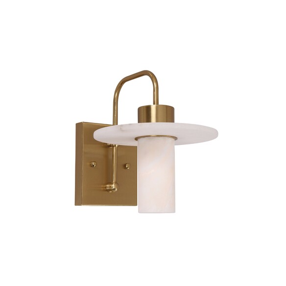 LUCERNA-W1 - LUCERNA Interior Cylinder Round Hat Alabaster Shade Brass Highlight Wall Light