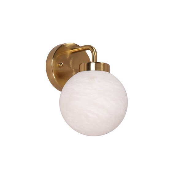 PALLA-W1 - PALLA Interior Single Sphere Alabaster with Brass Highlight Round Base Wall Light