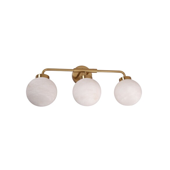 PALLA-W2 - PALLA Interior Triple Sphere Alabaster with Brass Highlight Round Base Wall Light