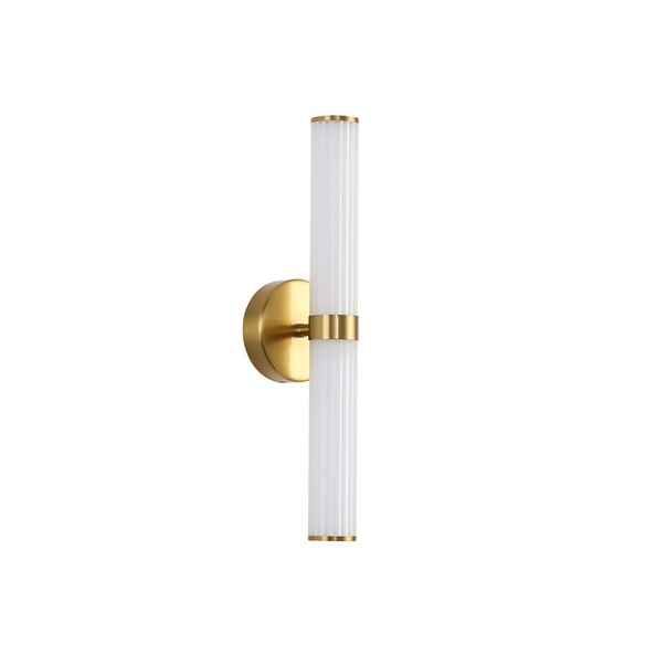 OL51445SB - SASSY 8W LED CCT Dimmable Satin Brass with Ribbed Frosted Glass Wall Light