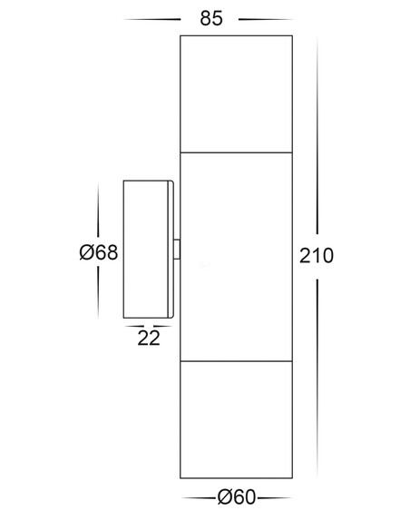 TIVAH Up & Down Wall Pillar Light Brass - HV1055THV1055T