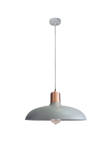 PENDANT ES 40W HAL Matte GREY DOME with Copper Lampholder Cover OD400mm x H216mm 3m cable WTY 1YR