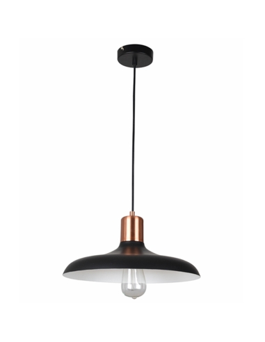 PENDANT ES 40W HAL Matte BLK DOME with Copper Lampholder Cover OD400mm x H216mm 3m cable WTY 1YR