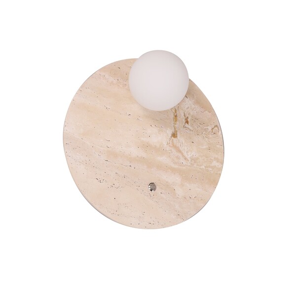 POI2 - POI Interior Round Travertine Base with Beige Finish & Round Opal Diffuser Wall Light