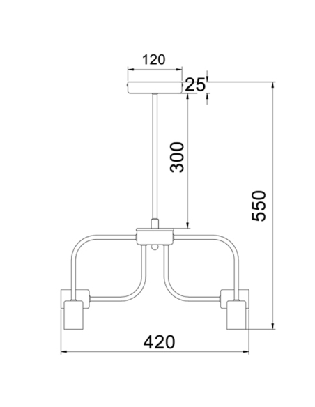 Pendant ES X 6 72W Matt Black OD420mm x H550mm HEXA1