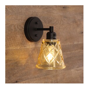OL69491AM - DRAM Black with Vinage Cut Amber Glass E27 Wall OL69491AM