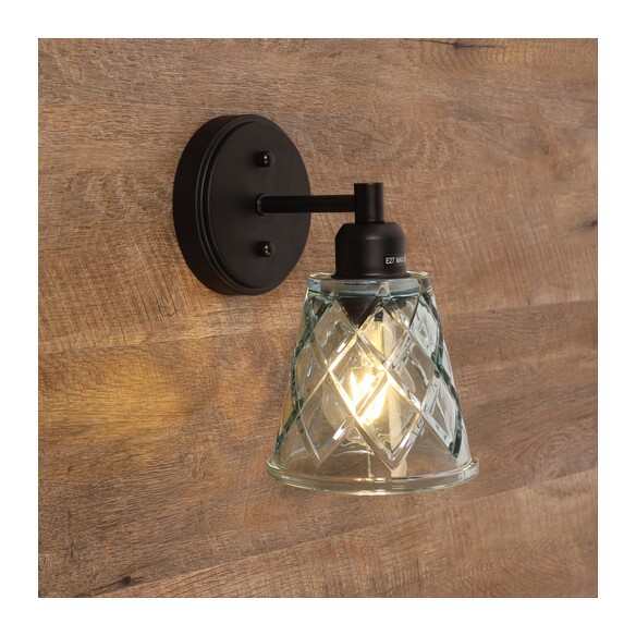 OL69491BL - DRAM Black with Vinage Cut Blue Glass E27 Wall Light