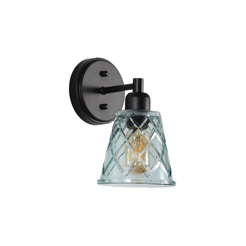 OL69491BL - DRAM Black with Vinage Cut Blue Glass OL69491BL