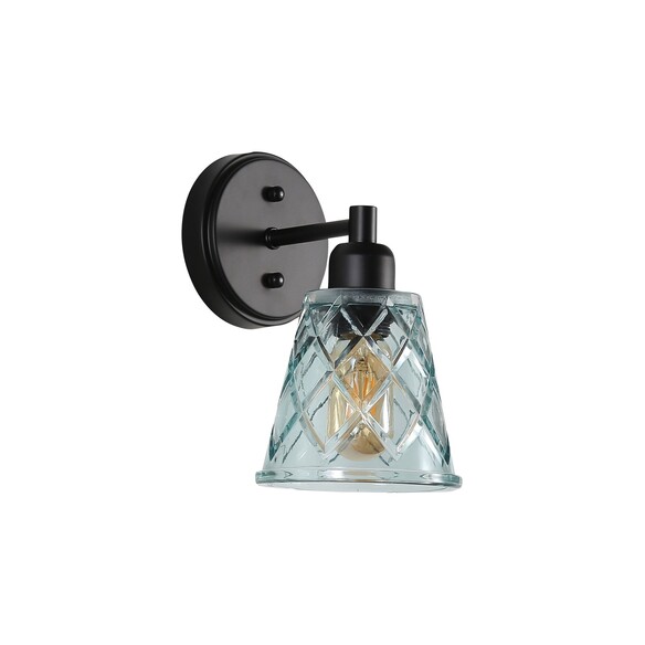 OL69491BL - DRAM Black with Vinage Cut Blue Glass OL69491BL