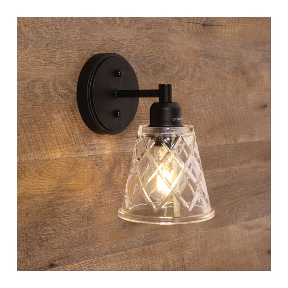 OL69491CL - DRAM Black with Vinage Cut Clear Glass E27 Wall Light