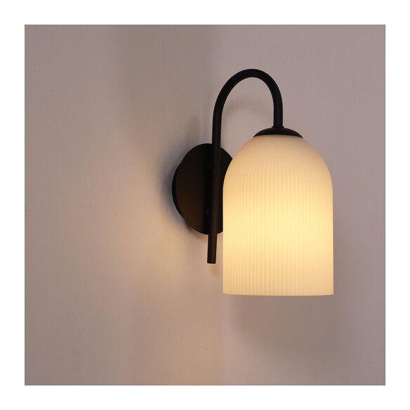 OL69551BK - ARLEY Black with Ribbed Opal Matt Glass E27 Wall Light