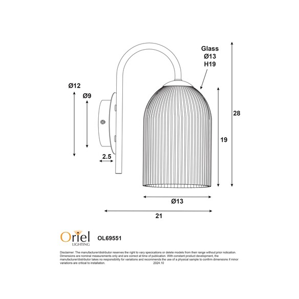 OL69551BK - ARLEY Black with Ribbed Opal Matt OL69551BK
