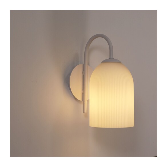 OL69551WH - ARLEY White with Ribbed Opal Matt Glass E27 Wall Light