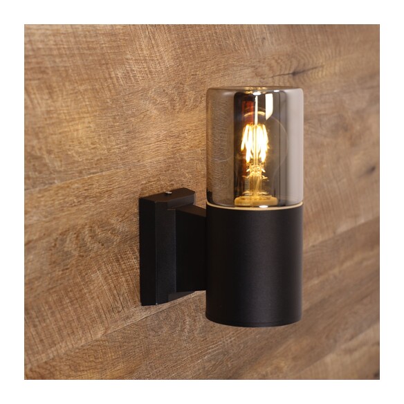 OL7181BK - Wanaka Black with Mirror Smoke Glass IP65 E27 Wall Light
