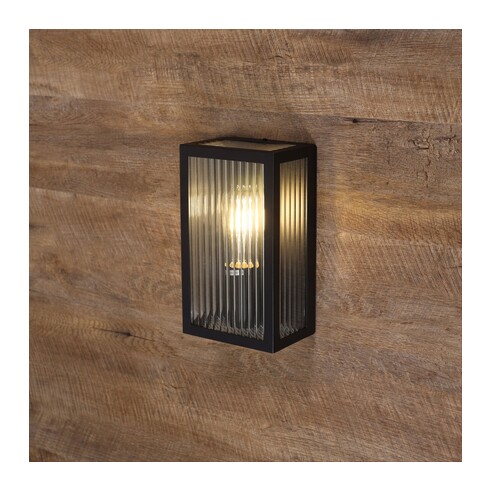 OL7651BK - Chicago Reeded Glass IP44 Exterior Light Black