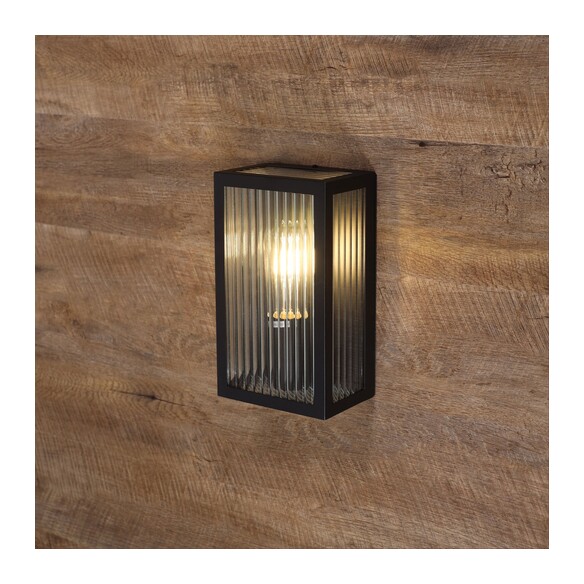 OL7651BK - Chicago Reeded Glass IP44 Exterior Light Black