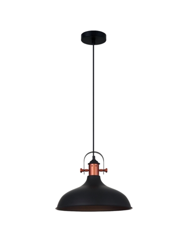 PENDANT ES 72W MATT BLK DOME with Copper Highlights OD360mm x H280mm 3m cable WTY 1YR