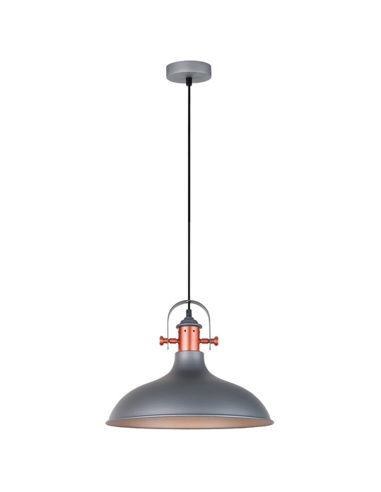 PENDANT ES 72W MATT GREY Dome with Copper Highlights D360mm x H280mm 3m cable WTY 1YR