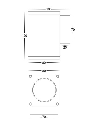 QUADRU Square Surface Mounted Fixed Down Wall HV3623T-BLK
